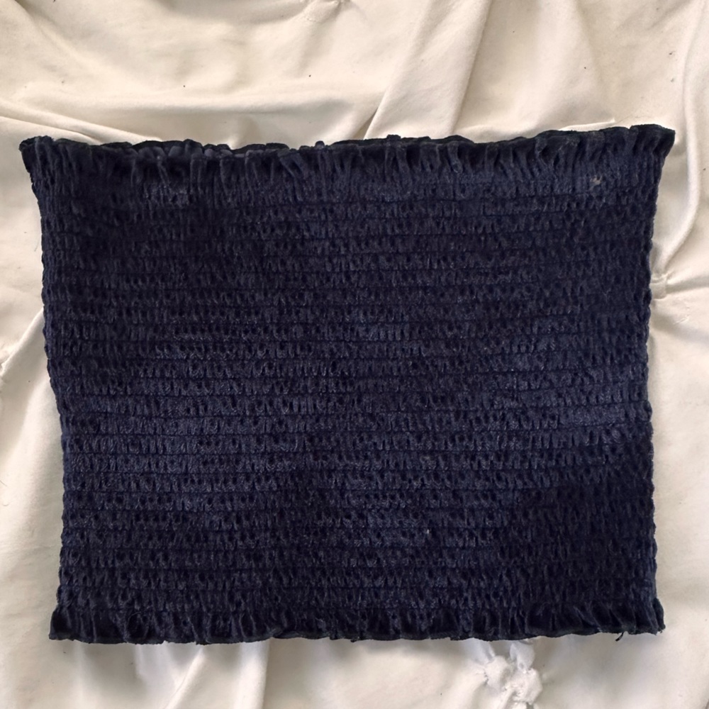 Velvet Blue Strapless Scrunch Crop Top